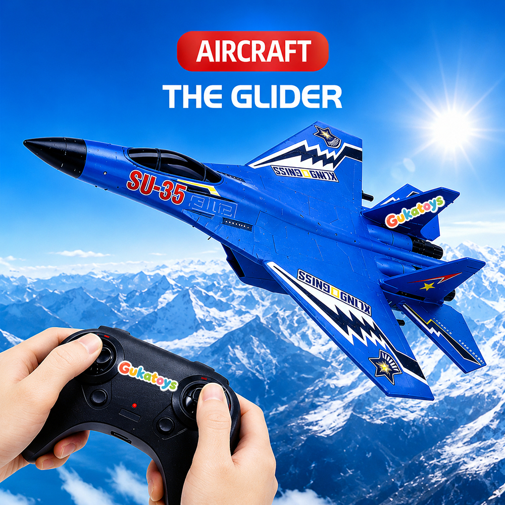 Mainan Pesawat Remote Control SU35 Merah dengan Lampu LED dan Desain Anti-Tabrakan