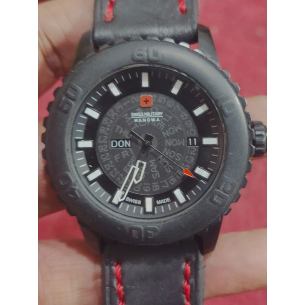 Jam tangan Swiss Military hanowa original swiss black matrial plastik+karet bezel mulus