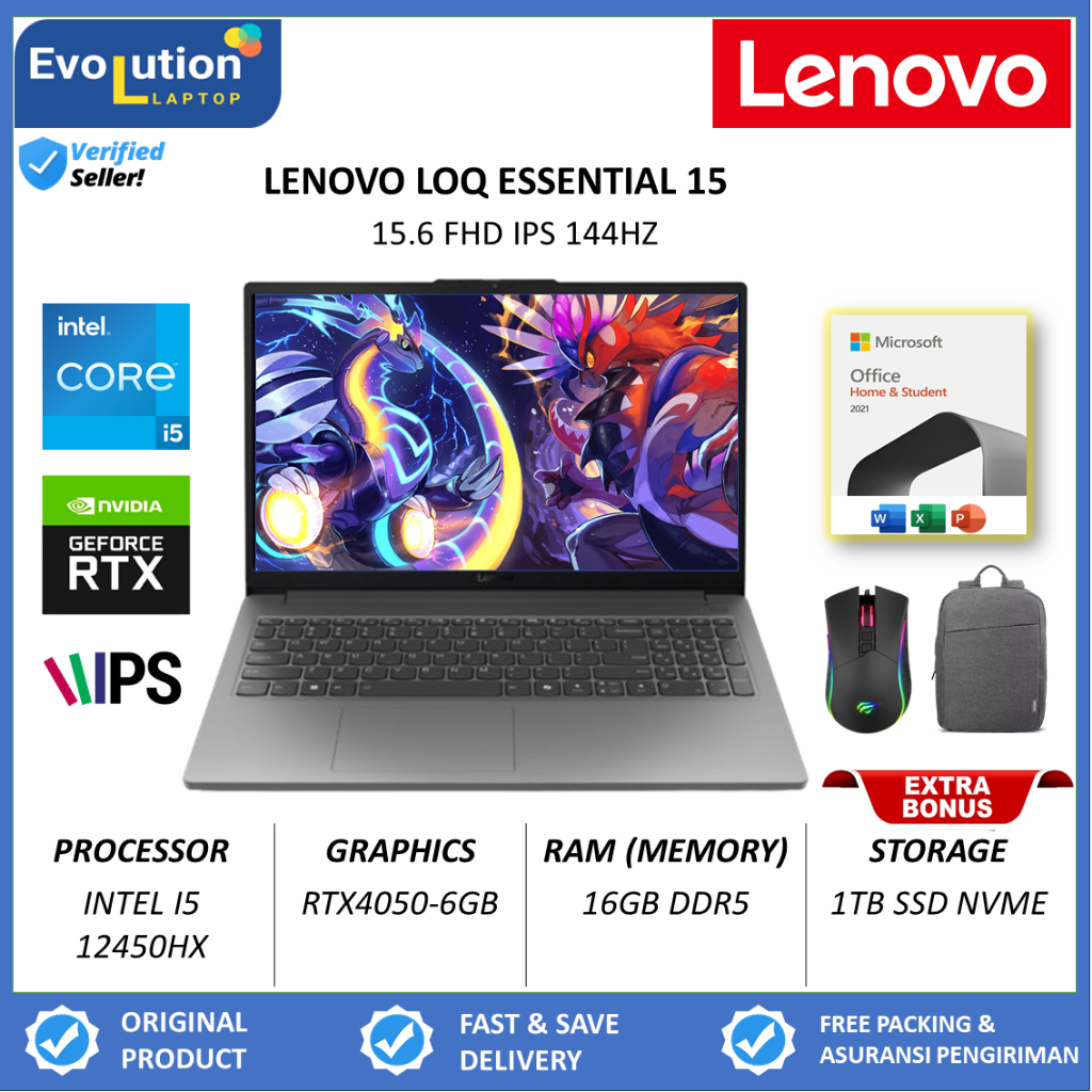 Lenovo LOQ Essential Intel Core i5-12450HX RTX4050 16GB DDR5 1TB RTX4050 15.6 FHD IPS 144HZ WIN11