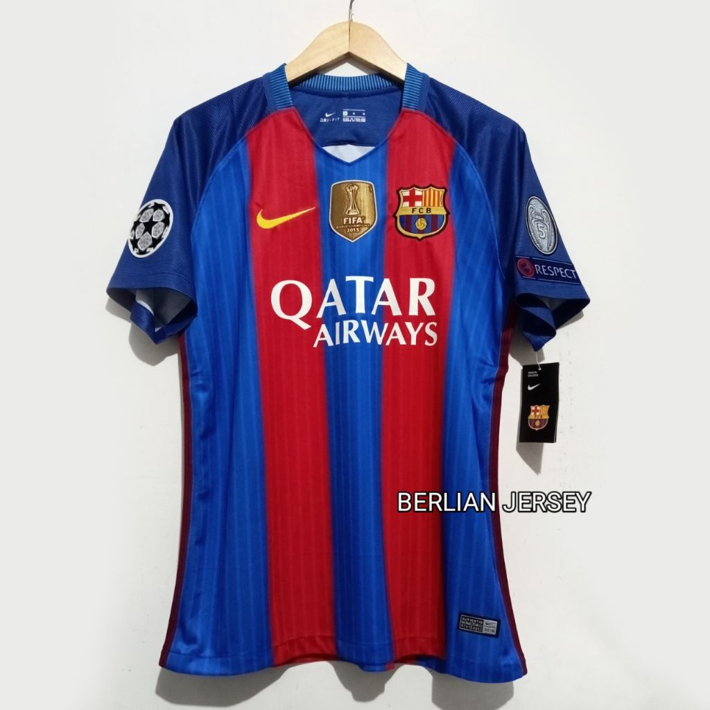 Jersey Barcelona Home 2016/2017 Grade A3 Nameset Suarez Full Patch Champions League