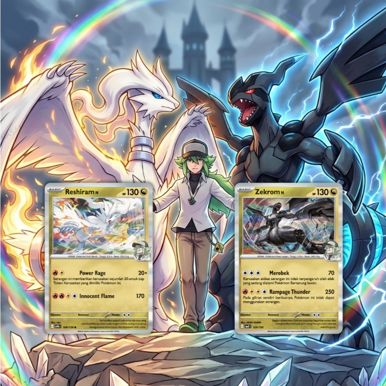 Kartu Pokemon Uncommon Reshiram N & Zekrom N Original 100%