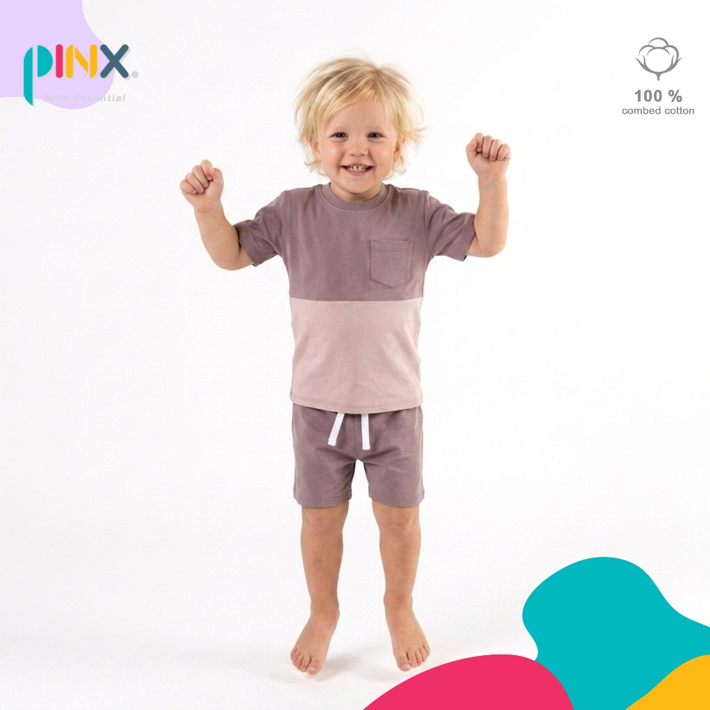 SALE!! PinxKids - Setelan Anak usia 1 - 8 tahun Two tone / Setelan anak Pocket tee Twilight Mauve