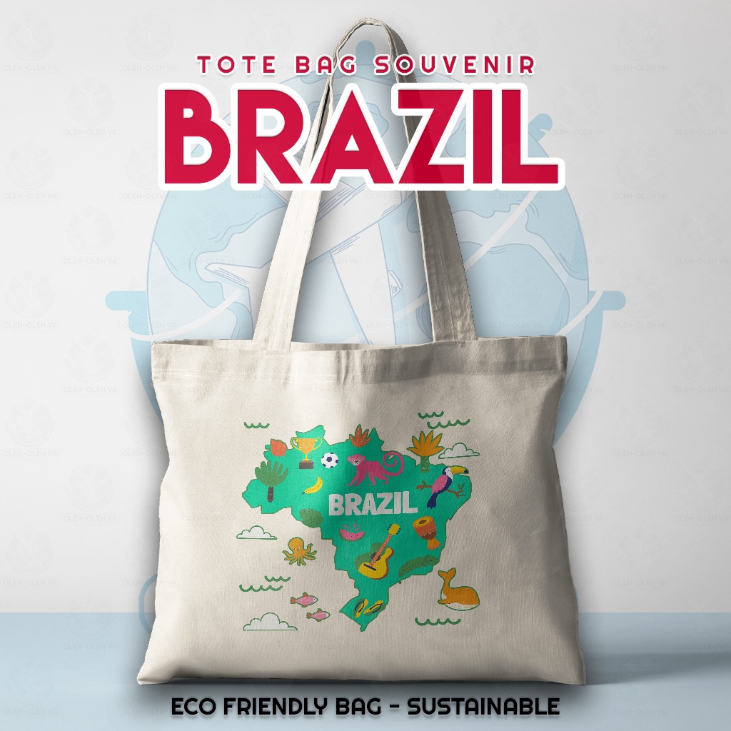 Oleh Oleh YA Souvenir Tote Bag Brazil Luar Negeri - Oleh Oleh Tote Bag Brazil Peta Kota Wisata - Tot