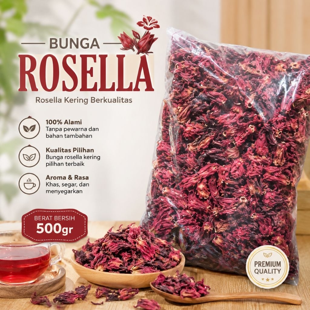 Rosella kering merah 1 kg - teh bunga Rosella berkualitas - Rosella kering tanpa campuran - flower t