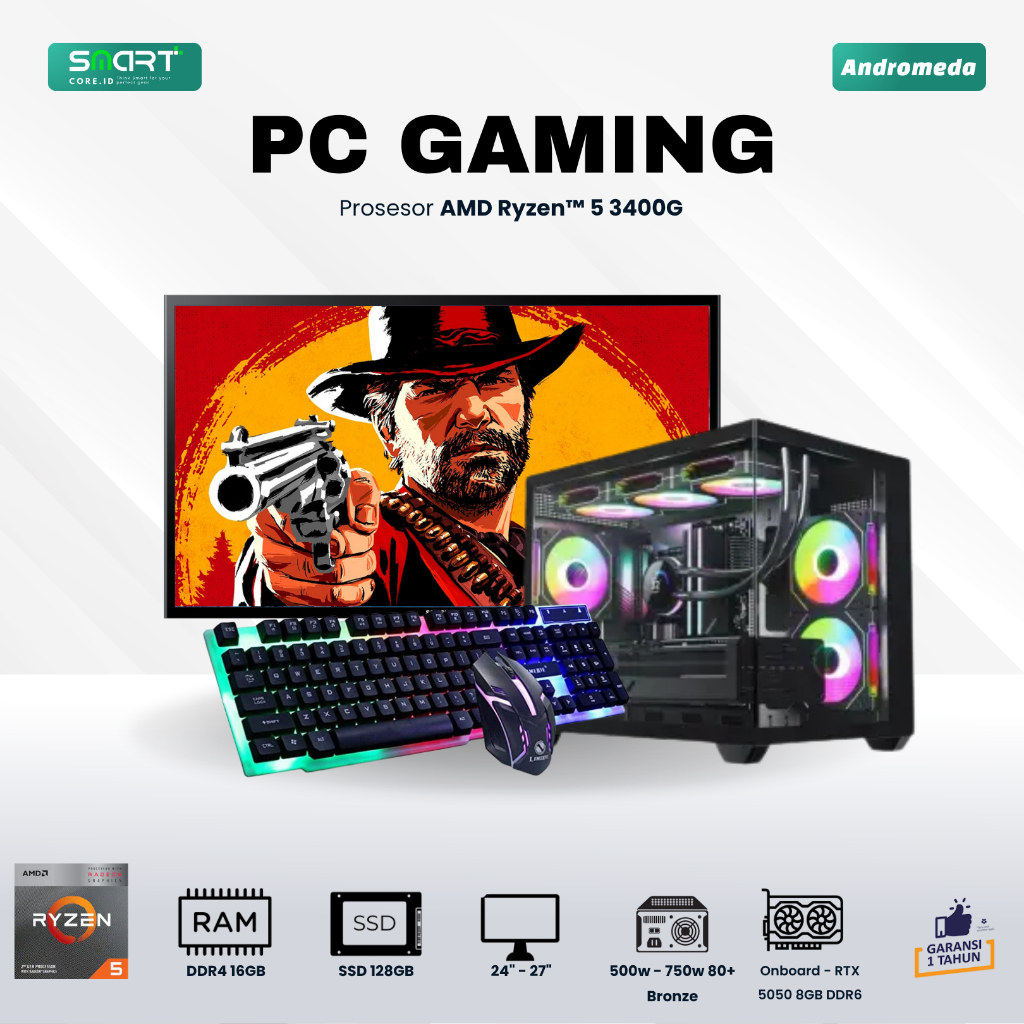 SMART PC Fullset Rakitan Gaming Editing Rendering Amd Ryzen 5 3400G | RAM 16GB - SSD 256GB | Compute