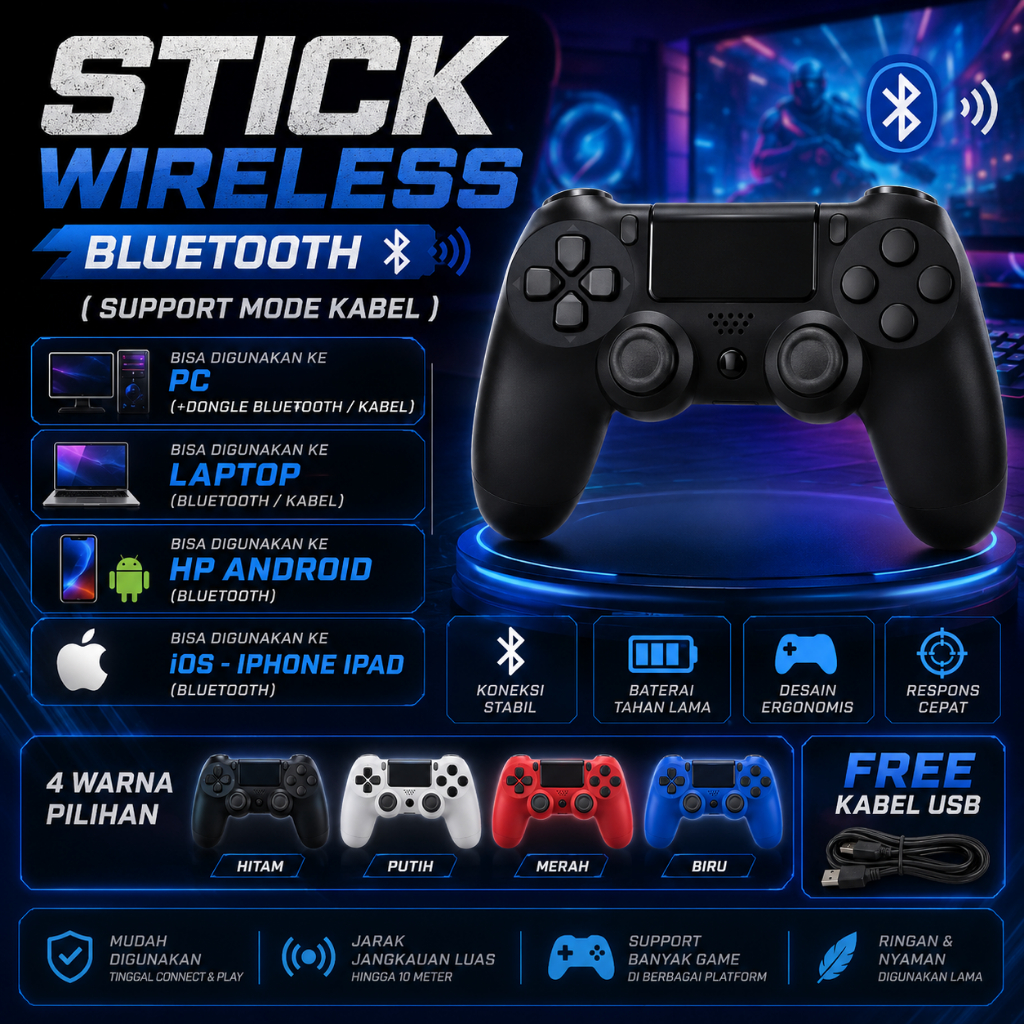 Stick Wireless Bluetooth support PC Laptop Android IOS Stik Controller