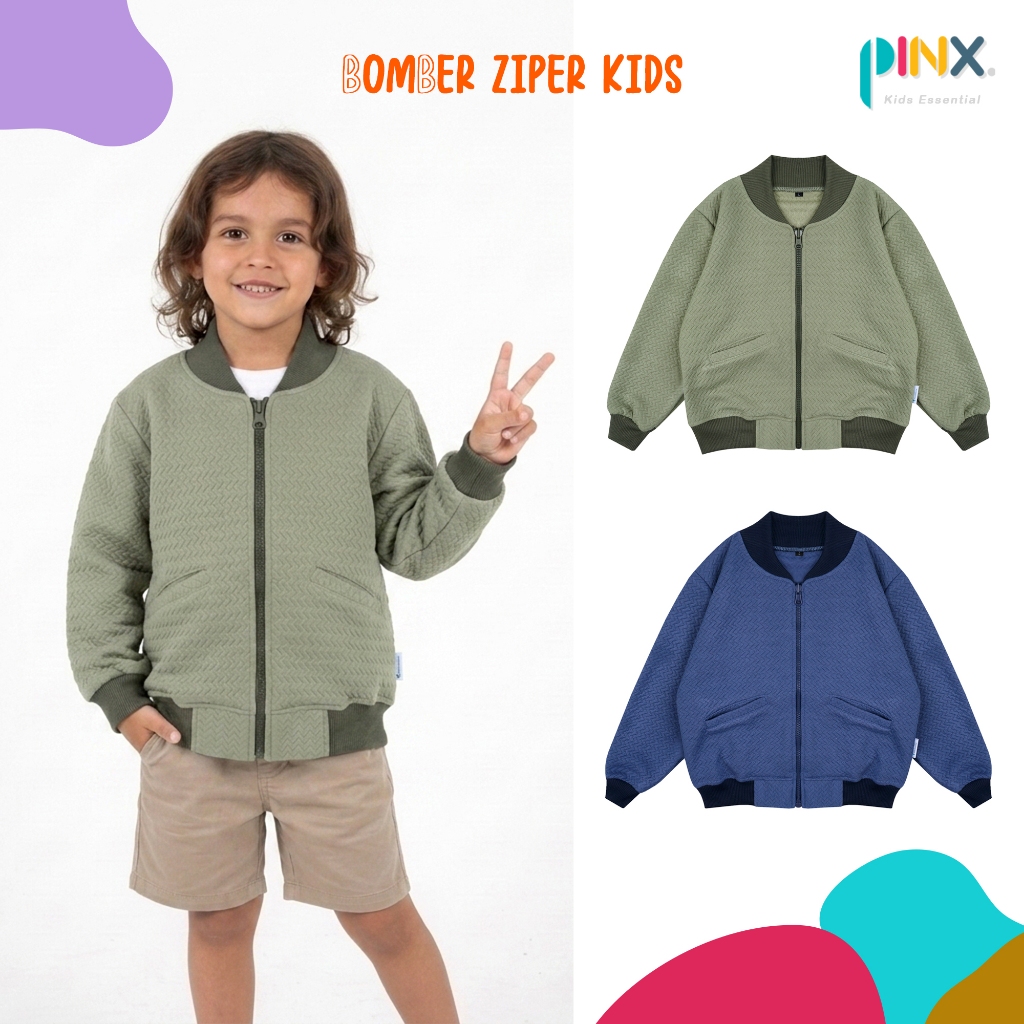 PinxKids - Bomber Jacket Anak Unisex usia 1 - 10 tahun - Jaket Zig zag knit
