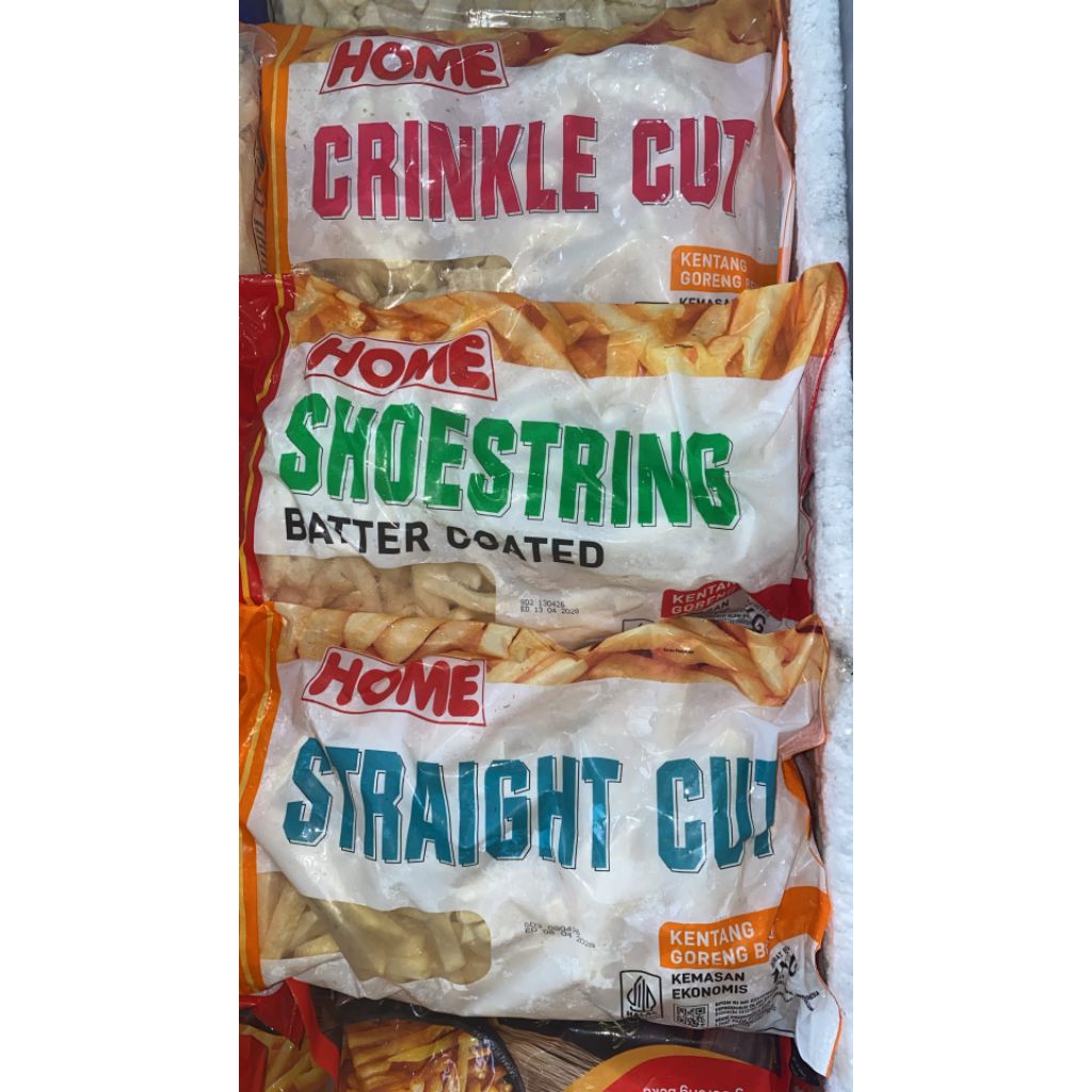 Kentang Home Crinkle Cut, Straight Cut, Shoestring 1kg Bogor Frozen