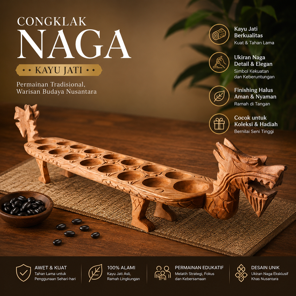 Congklak Kayu Jati Motif Naga