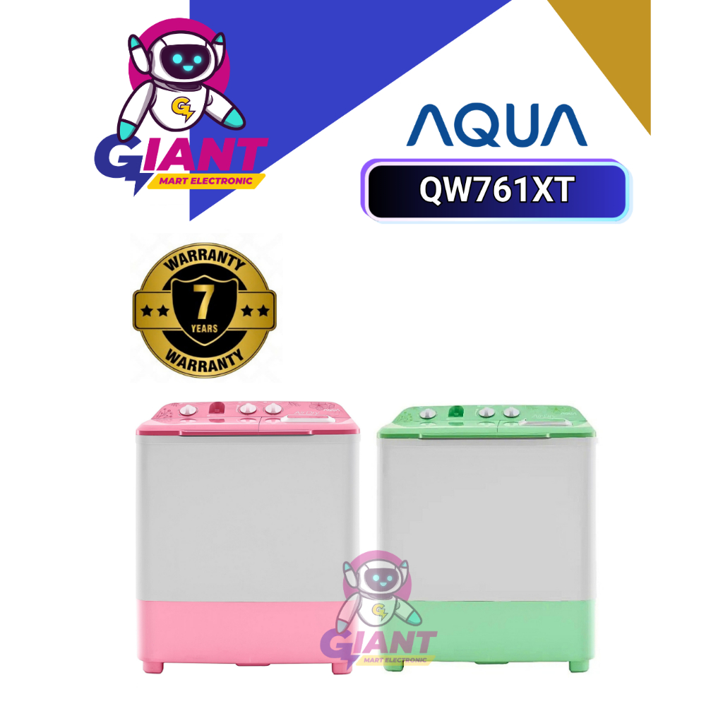 MESIN CUCI 2 TABUNG AQUA QW761XTPK/QW761XTGR HIJAB SERIES 7 KG