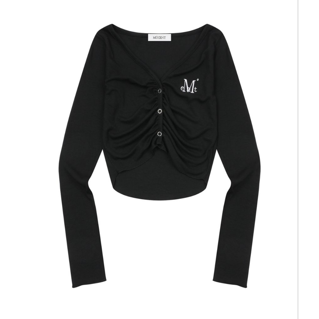 MUCENT SERDIN SHIRRING SNAP BUTTON CROP CARDIGAN