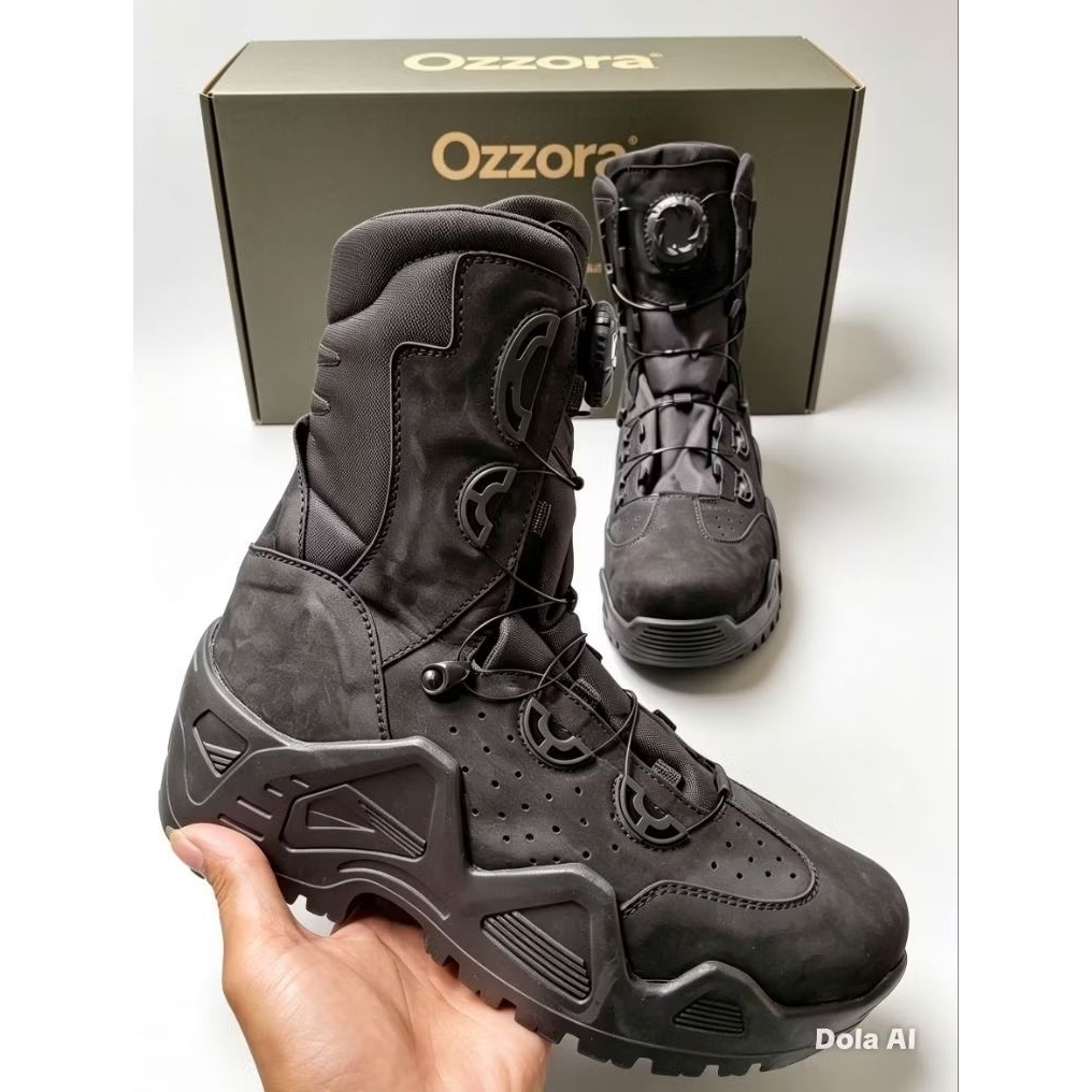 sepatu tali putar pdl tni polri brimob kopasus ozzora hitam tinggi 8 inci