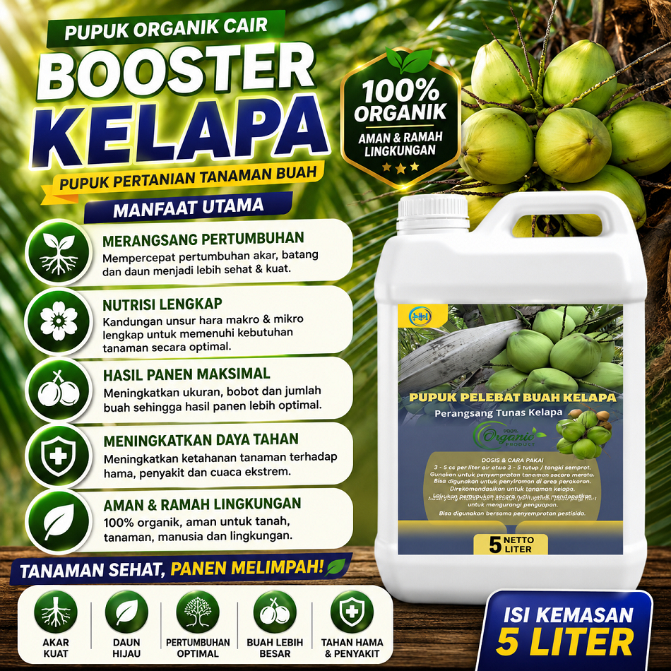 Pupuk Kelapa Agar Cepat Besar Berbuah Lebat Anti rontok | Pupuk Booster Kelapa Hibriba Hijau Pendek 