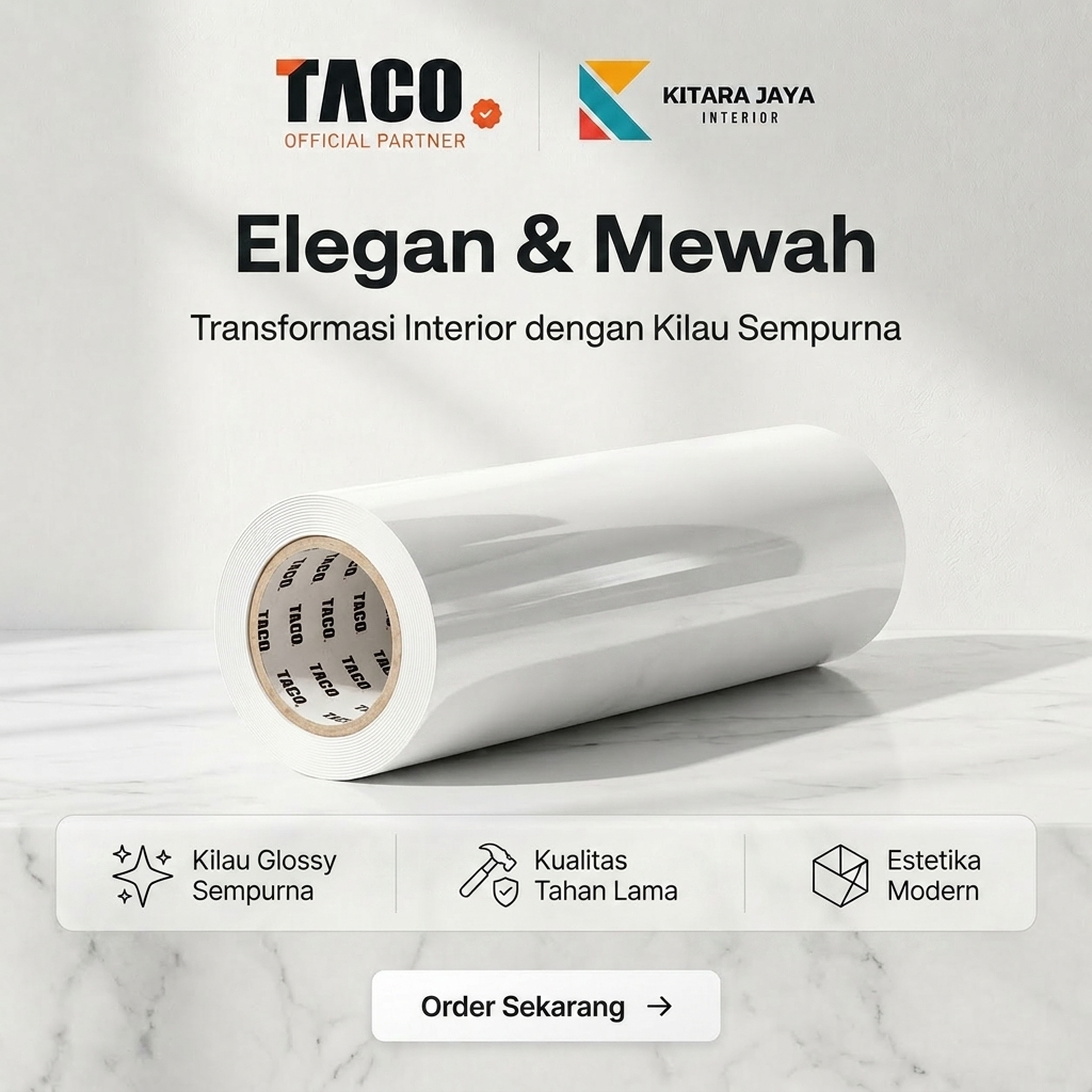 Eco Sheet Putih Glossy Taco Premium HPL Stiker Kabinet dan Furniture