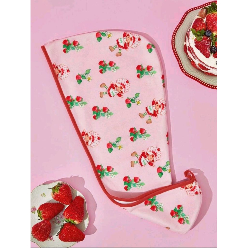 Strawberry Shortcake X SHEIN Cute Strawberry Printed Hair Drying Hat, Suitable For Any Hair Type & L