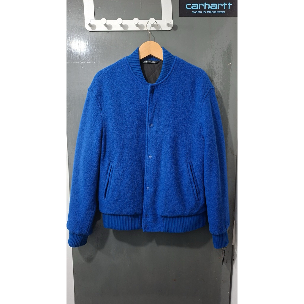 [baca deskripsi] Preloved Zara Wool Varsity Bomber Jacket Blue M