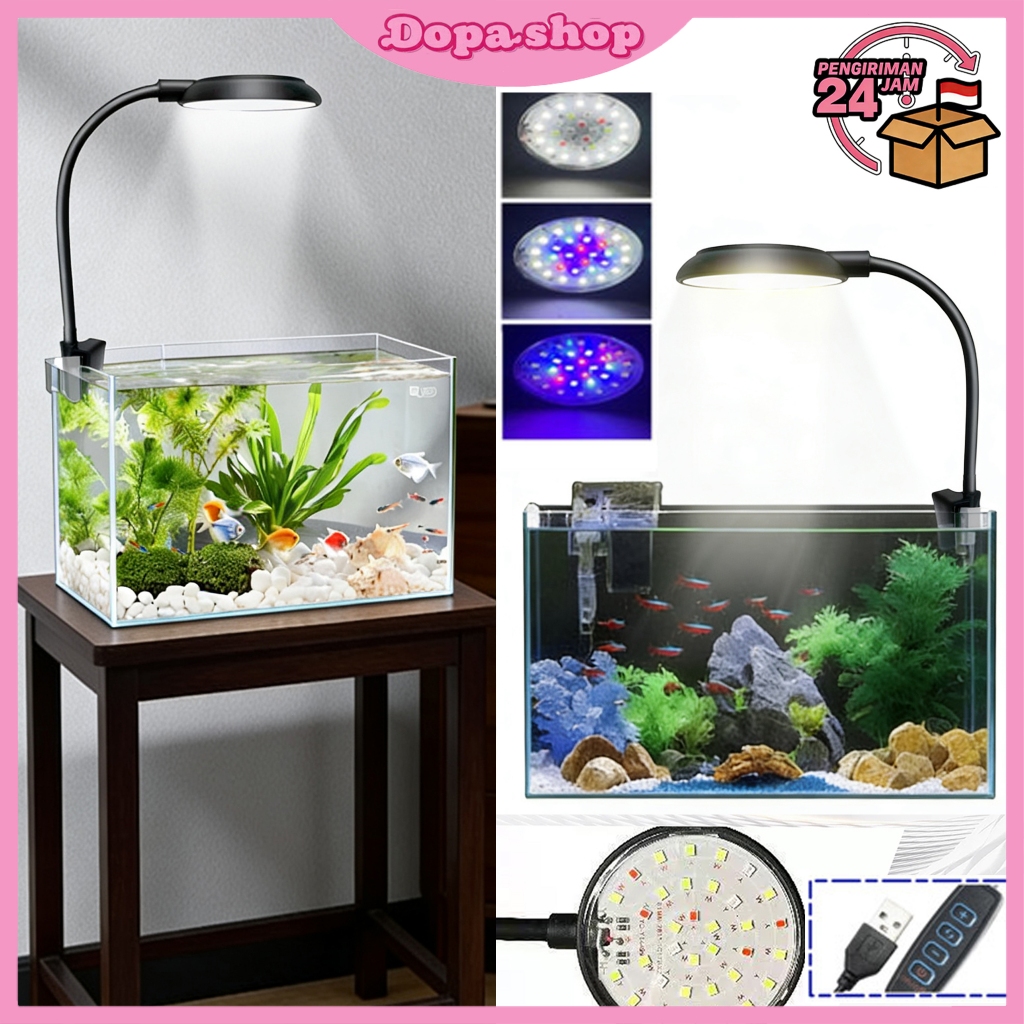 Lampu Jepit Aquarium 3 Mode Warna Lampu LED Aquarium Kecil Aquascape Model Bulat Mini Clip Lamp