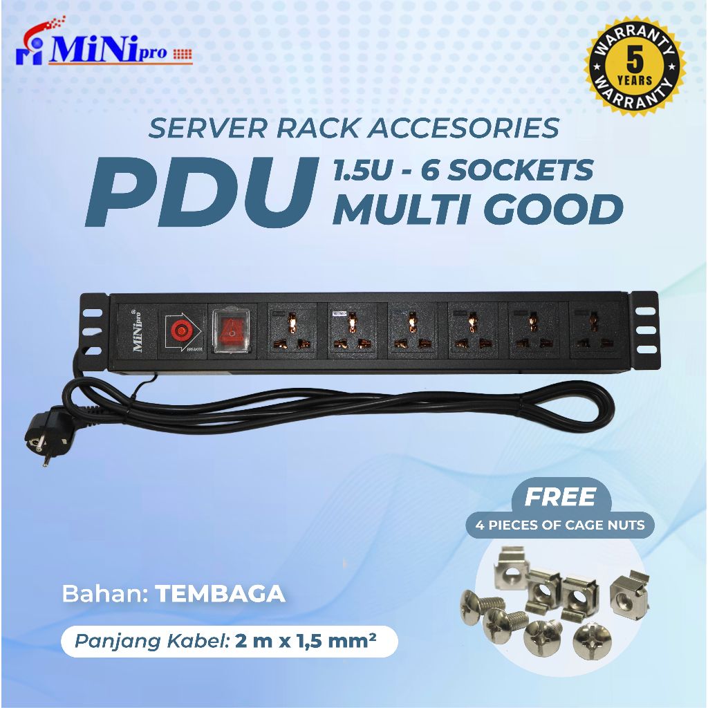 Minipro 1.5U Power Distribution Unit Rack Server 6 Port Multi Socket/1.5U 6Way PDU Multi / PDU for 1