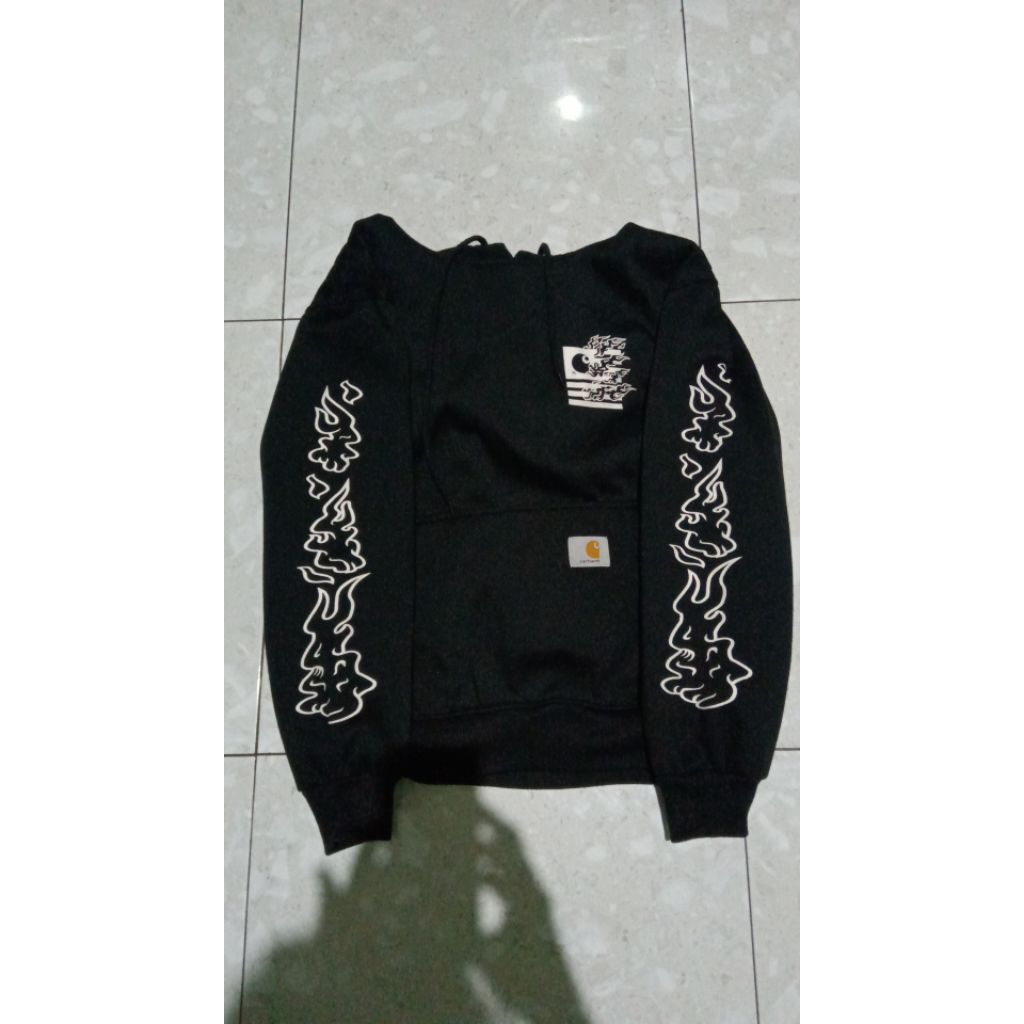 HOODIE CARHARRT STATE FLAME LENGAN PANJANG WARNA HITAM, COCOK BUAT BAHAN KECEMU