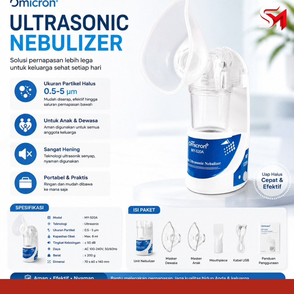 Alat Uap Pernafasan Asma | Alat Uap Nebulizer | Alat Terapi Hidung Bayi-Dewasa  MY-520A - White