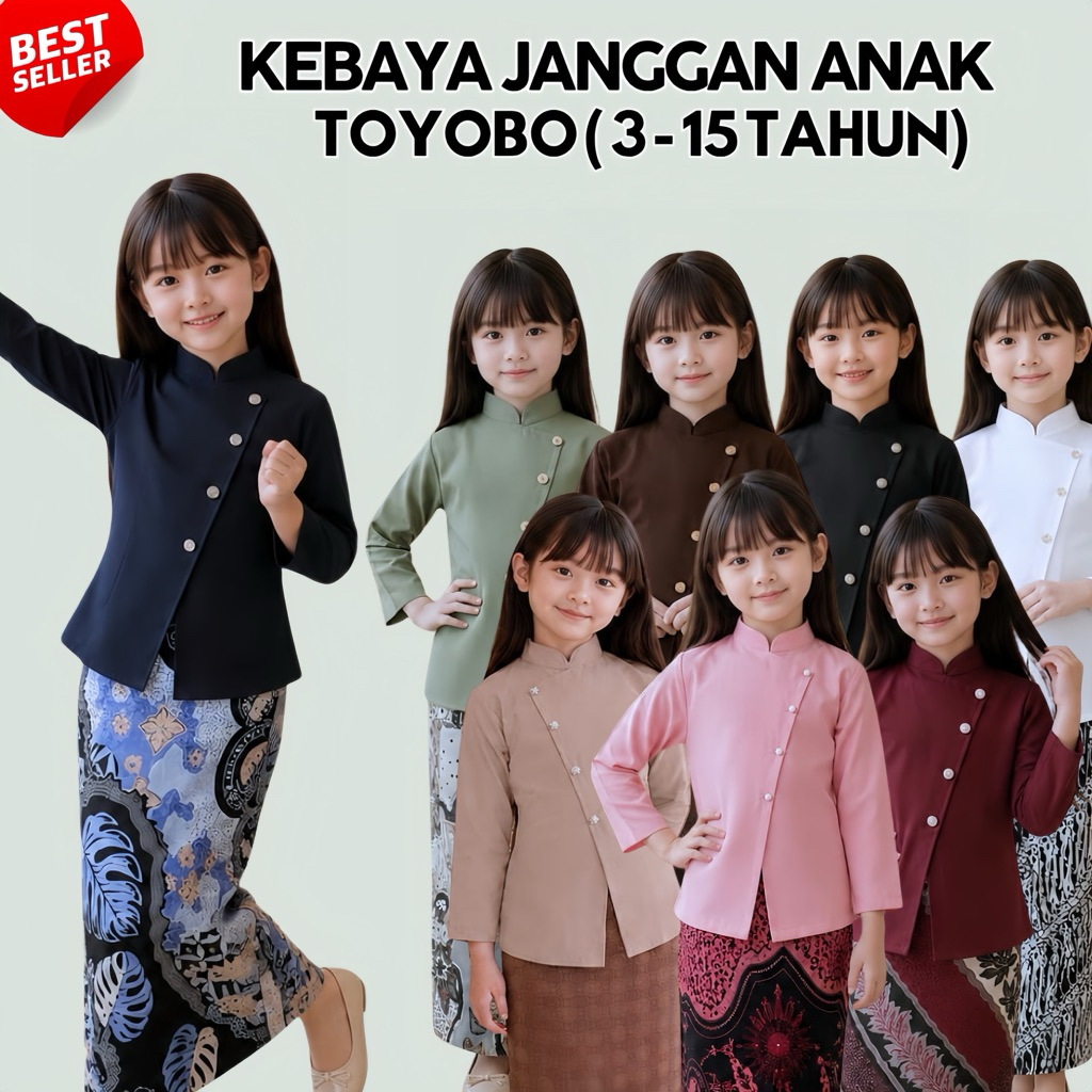 KEBAYA ANAK JANGGAN PANJANG TOYOBO KEBAYA JANGGAN POLOS ANAK LENGAN PANJANG SETELAN
