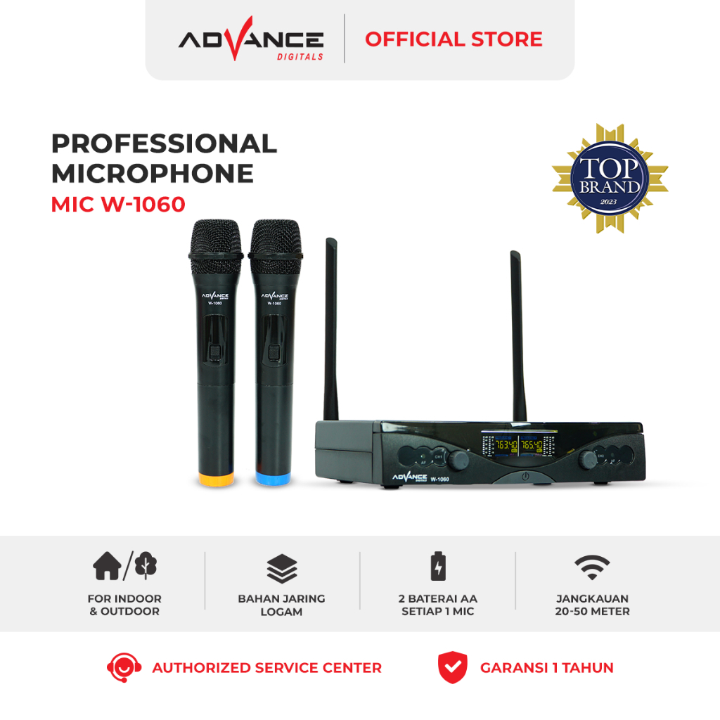 Advance Digitals Paket Microphone Mic Karaoke Wireless Double Sepasang Receiver Original W1060 W1061