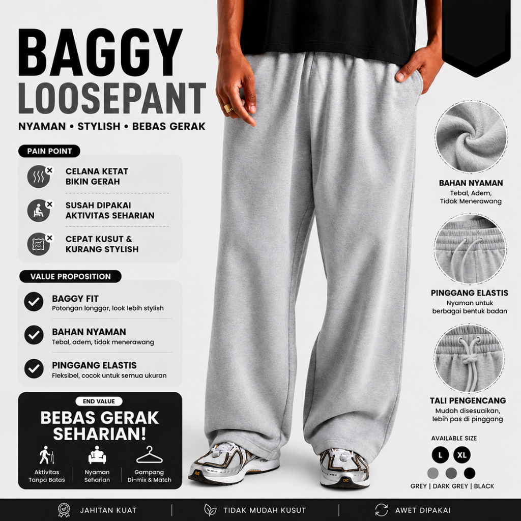 Celana Panjang Baggy Loose Pant Fleece Sweatpants Pria