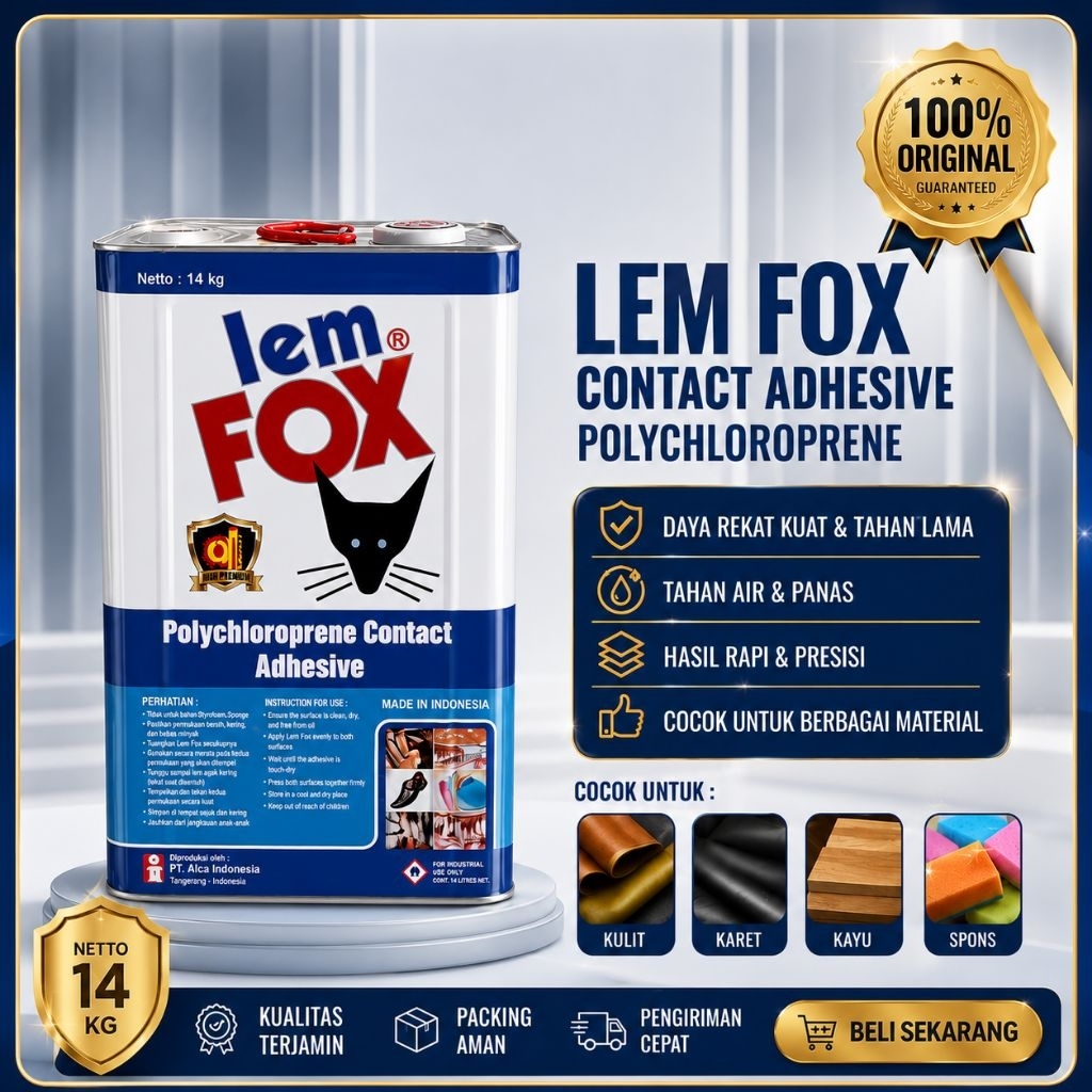 LEM FOX 14KG PREMIUM, Lem Kuning Kuat Bangunan | HPL, Triplek, PVC | Awet & Anti Lepas