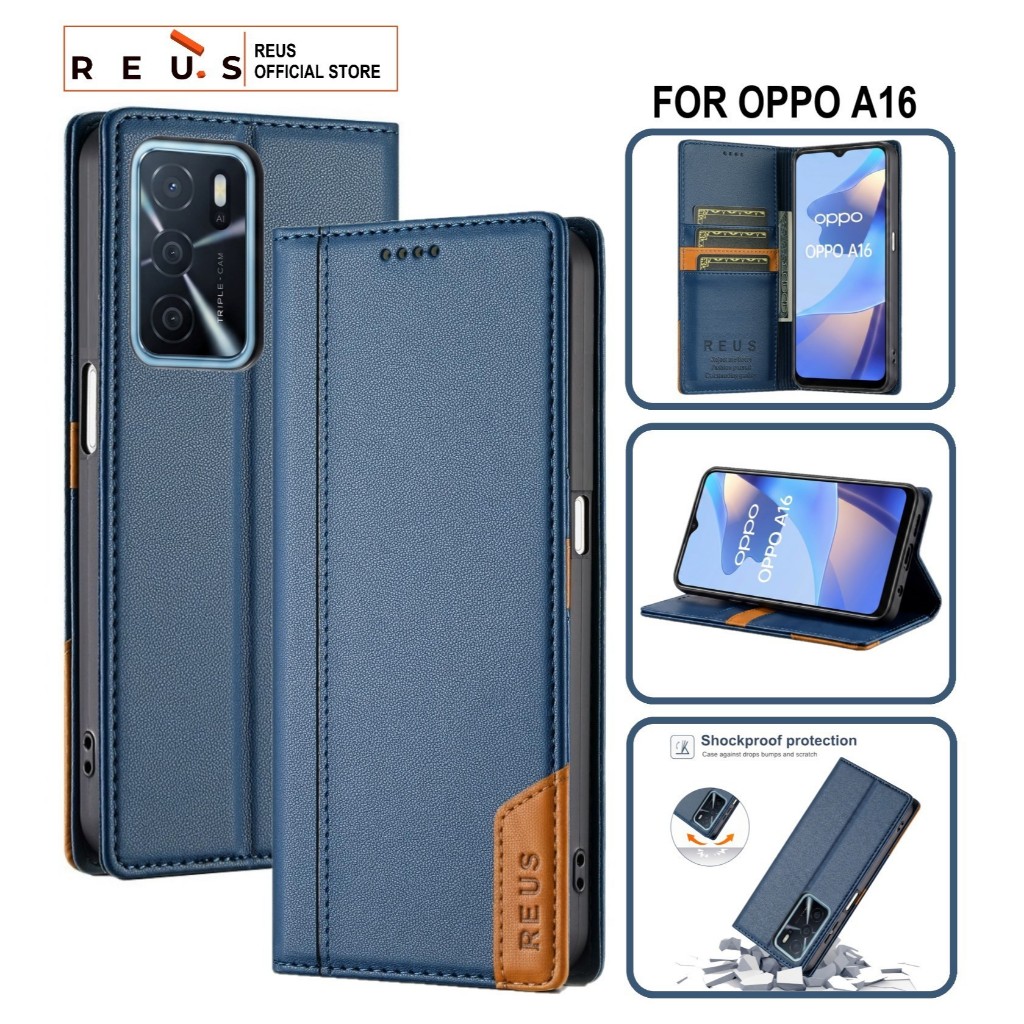 Reus Leather Case Flip Oppo A16 Premium Magnet Shockproof Cover - REUS Official Store