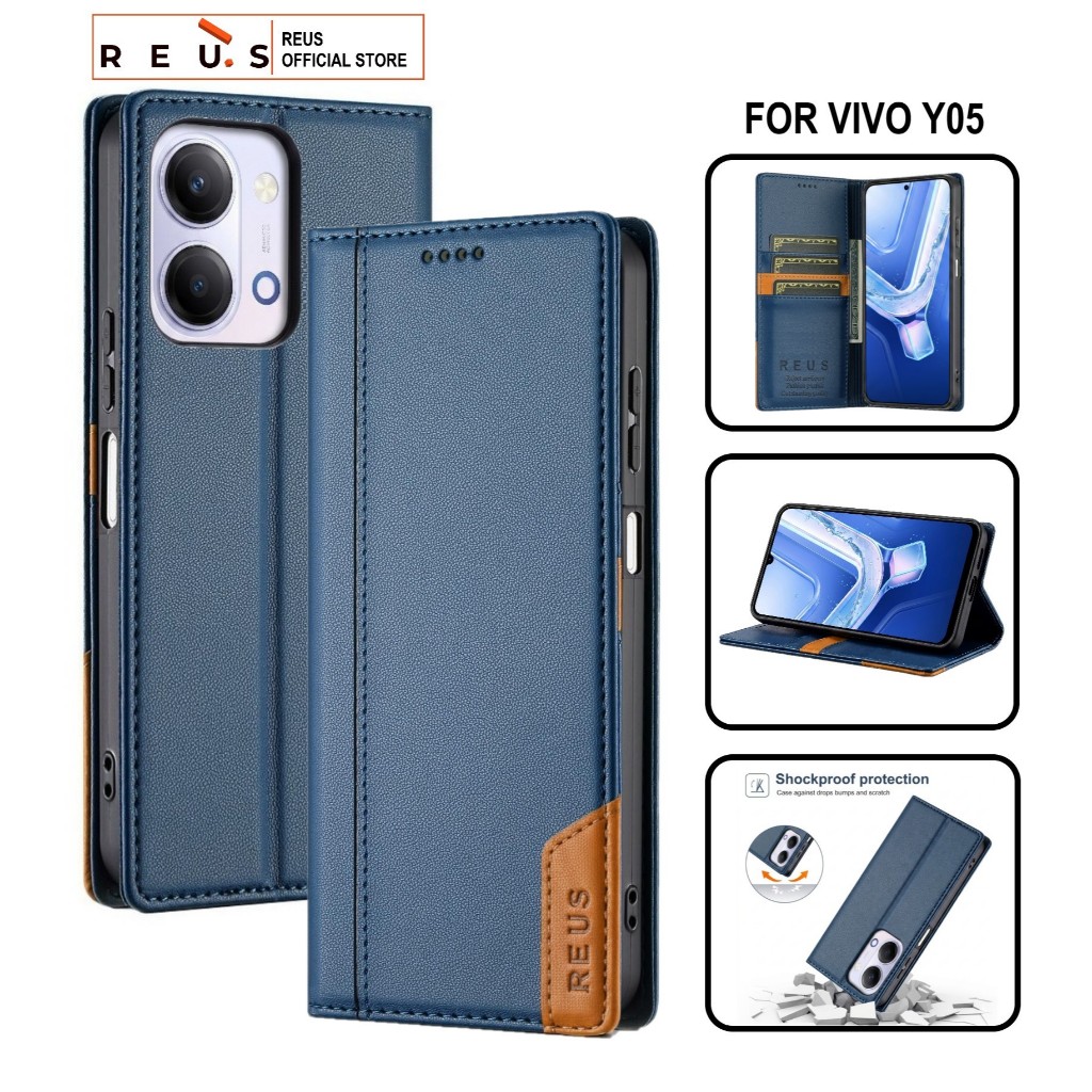 Reus Leather Case Flip Vivo Y05 Premium Magnet Shockproof Cover - REUS Official Store