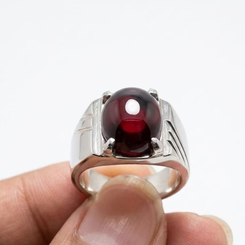 Cincin Batu Yaman Wulung  Kantoran Emban Ring Stainless Stell Pria Premium - Batu Akik Yaman Hitam S