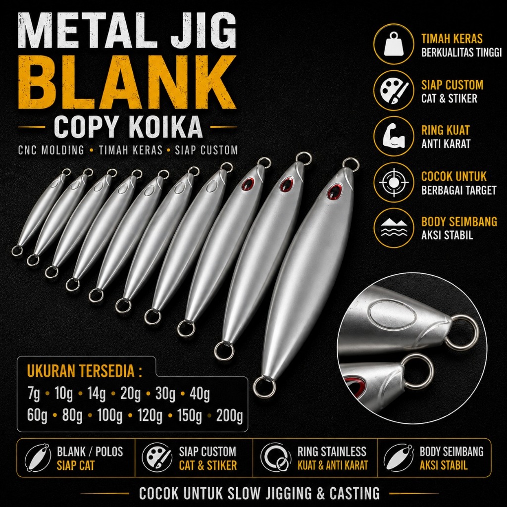 Blank metal jig koika 7g-200g size lengkap micro jig blank halus blank 7g/10g/15g/20g/25g30g/40g/50g