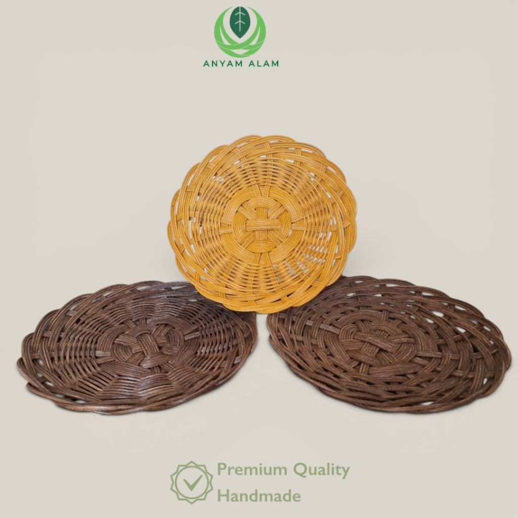 Piring Rotan Anyam 24 cm Anti Jamur | Piring Rotan Dekorasi Estetik | Nampan Rotan Handmade Premium 