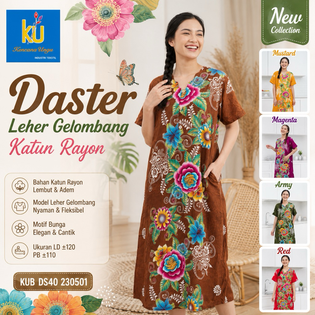 Daster Kencana Ungu Original Label Biru Lengan Pendek Wanita Kekinian Rayon Premium KUB DS40 230501 