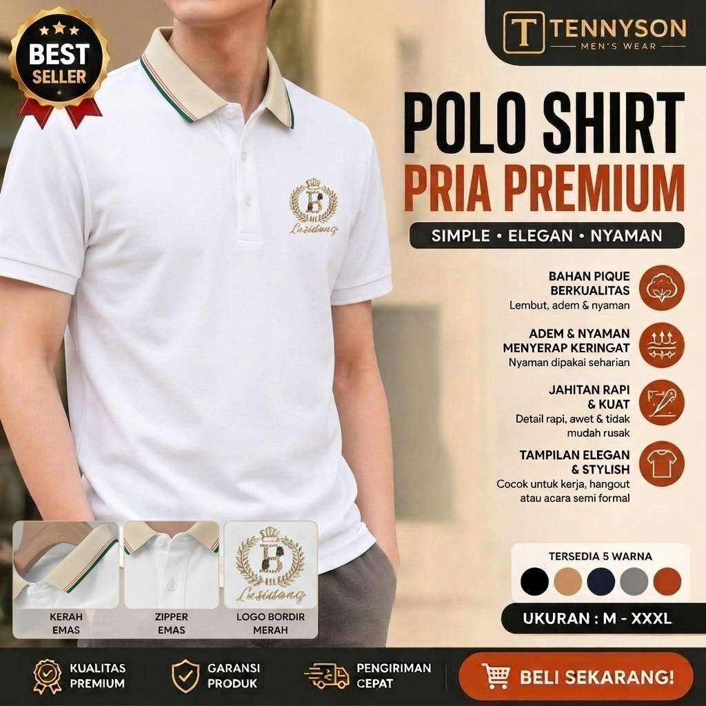 Polo shirt polos terkeren T-shirt santai kerja baju kerah brand quality putih motif korean style kem