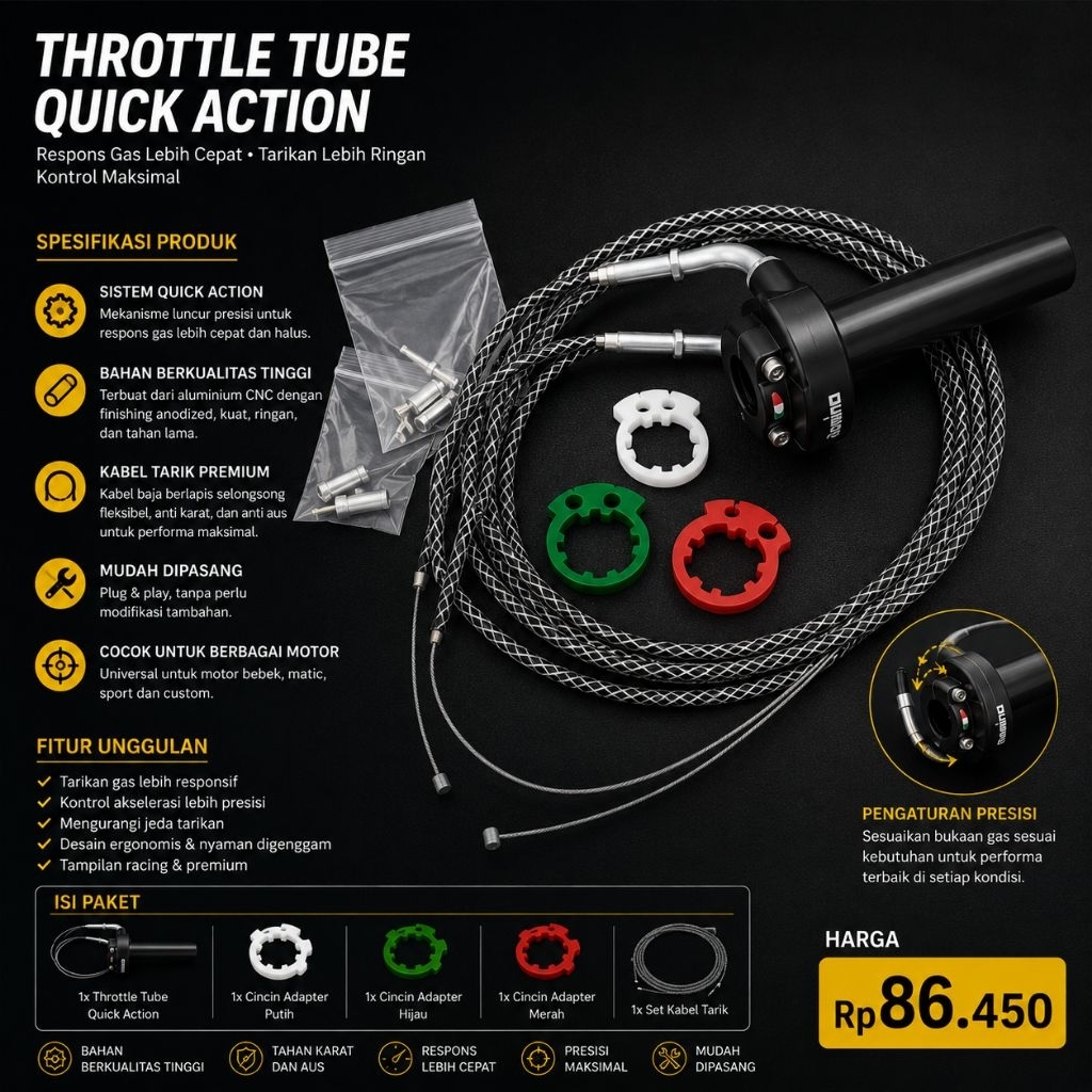 Gas spontan domin + L gas cnc + 2kabel gas serat carbon sonic fu vixion nmax pcx vario125/150 beat s