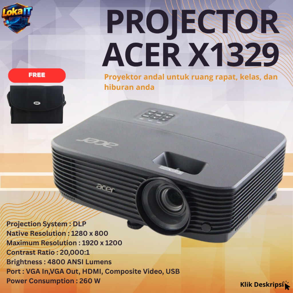 Proyektor / Projector Acer X1329 DLP 4800 lumens