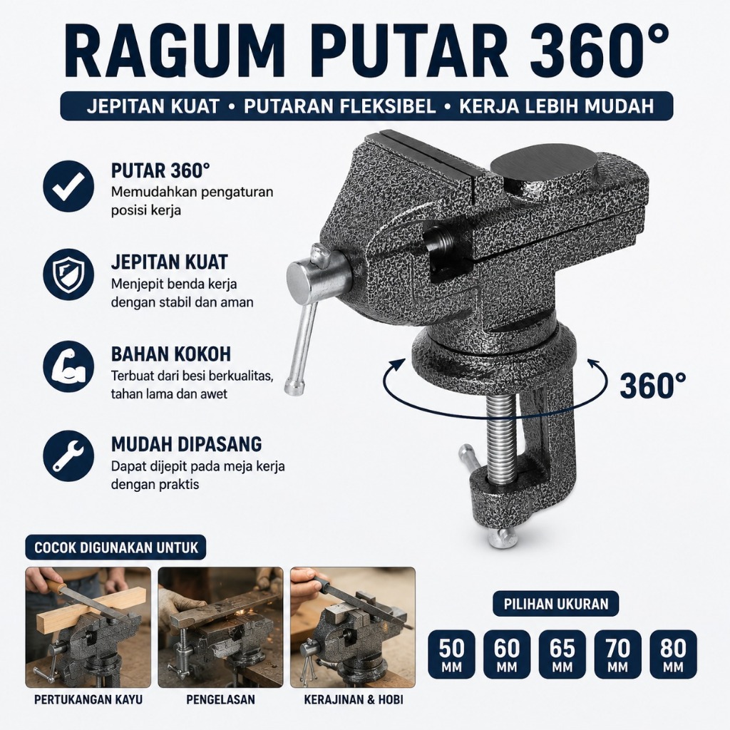 Ragum Putar 360° Penjepit Meja Besi Kokoh Ragum Kerja Bengkel Pertukangan Kerajinan