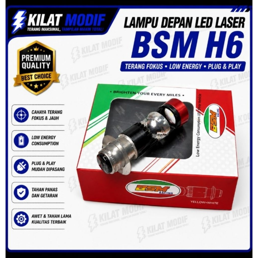 Lampu Depan LED Laser BSM H6 Universal Motor Cahaya Fokus Terang