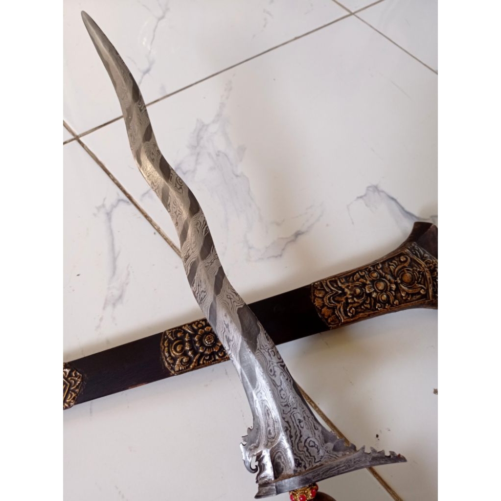 Keris Bali pamor banyu mili Luk 5 bilah 42cm