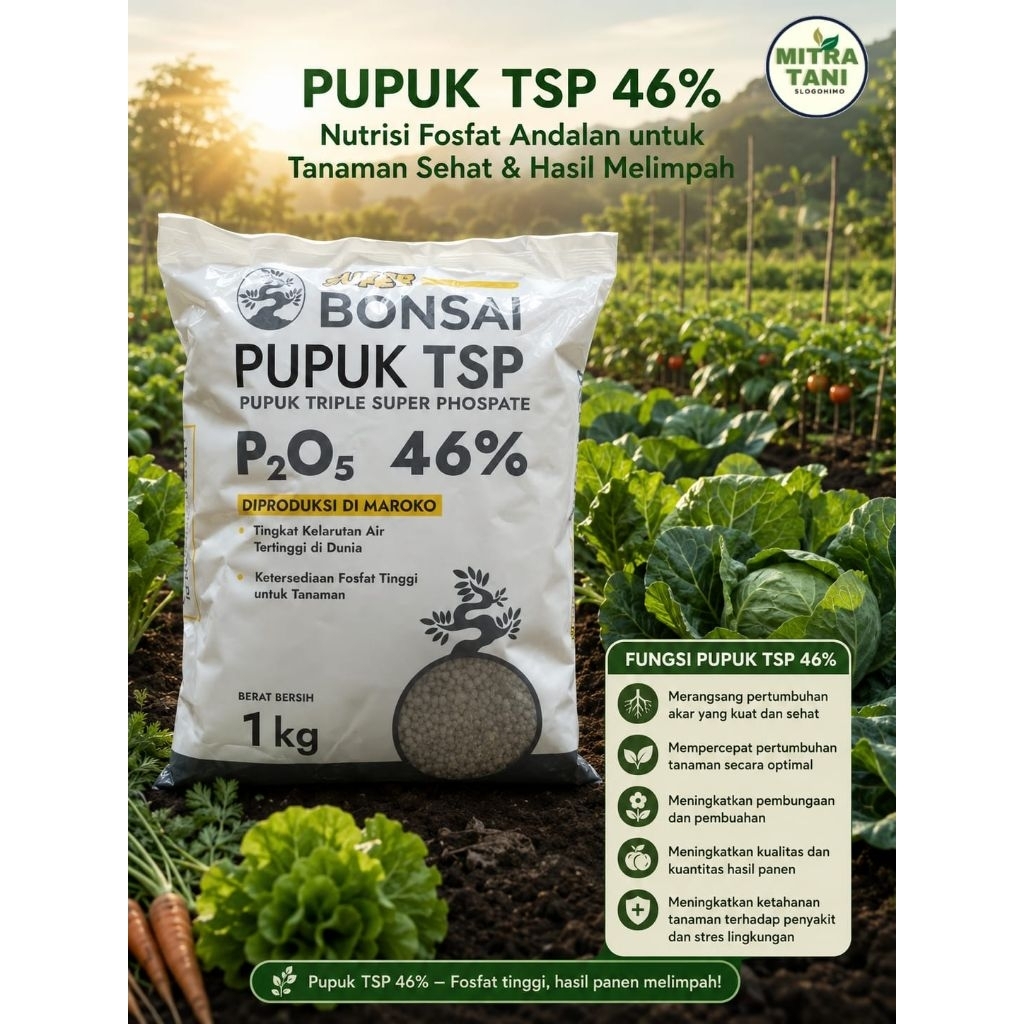 PUPUK TSP SUPER BONSAI FOSFAT (46%) KEMASAN PABRIK 1KG