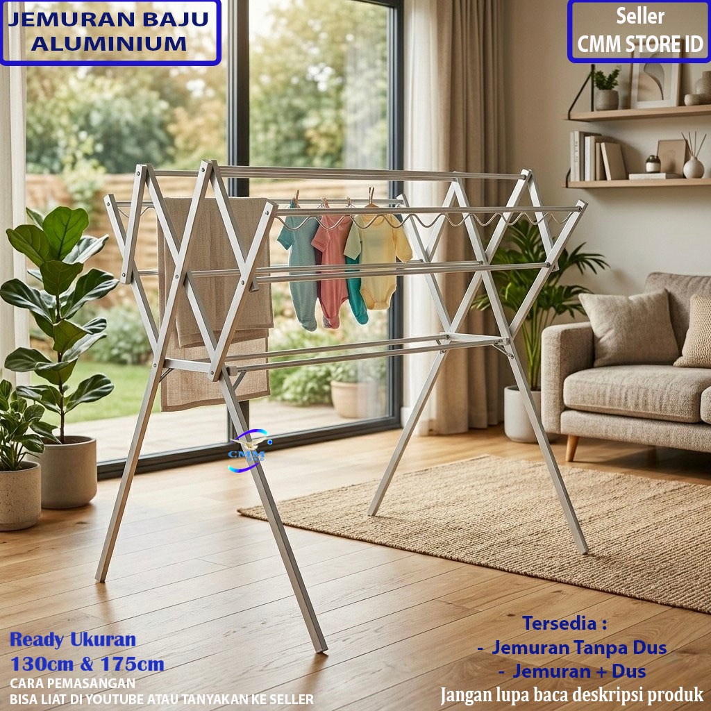 Jemuran Baju Aluminium dan Stainless / Jemuran Baju Lipat Palang 9 Anti karat