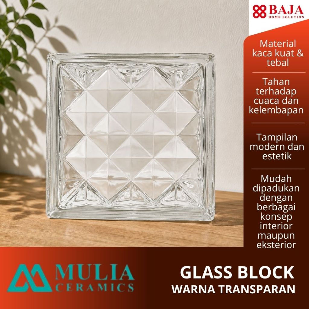 Mulia Glassblock Kaca Bening 19x19x9.5 cm Per Dus Isi 6 Pcs Glass Block Kaca Transparan
