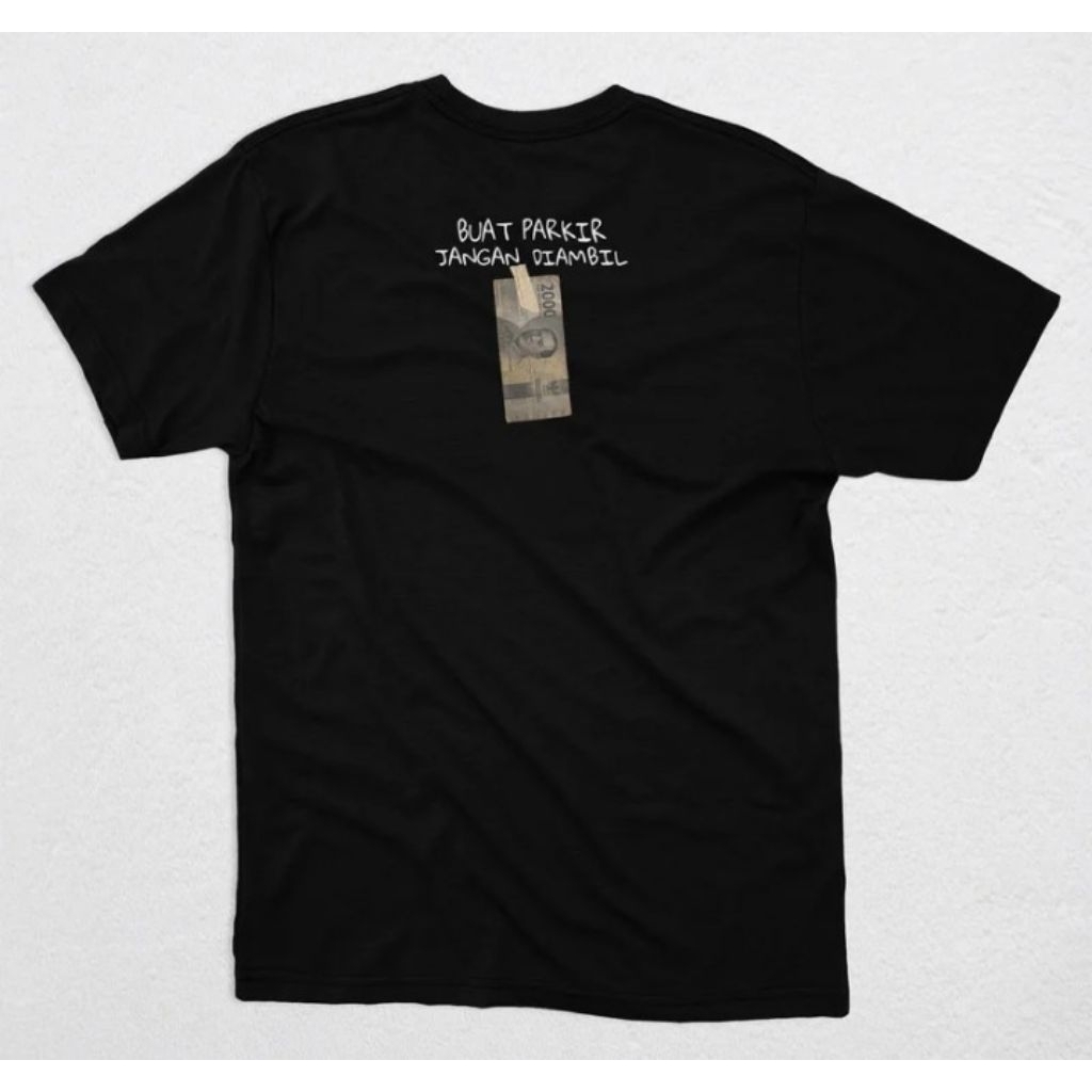 kaos uang 2000 jangan di ambil distro bahan katun lengan pendek hitam dtf printing unisex combed kao