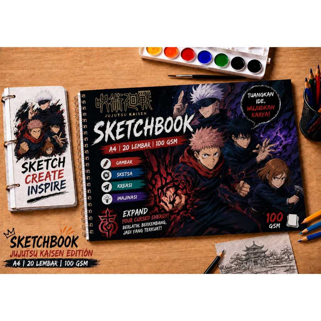 Sketchbook Anime Jujutsu Kaisen A4 | 20 Lembar | 100 GSM | Buku Gambar Sketsa