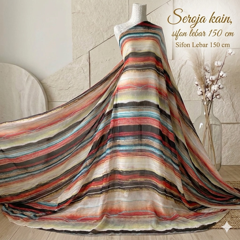Kain Sifon Motif Salur Pelangi - Lebar Kain 150cm Aj