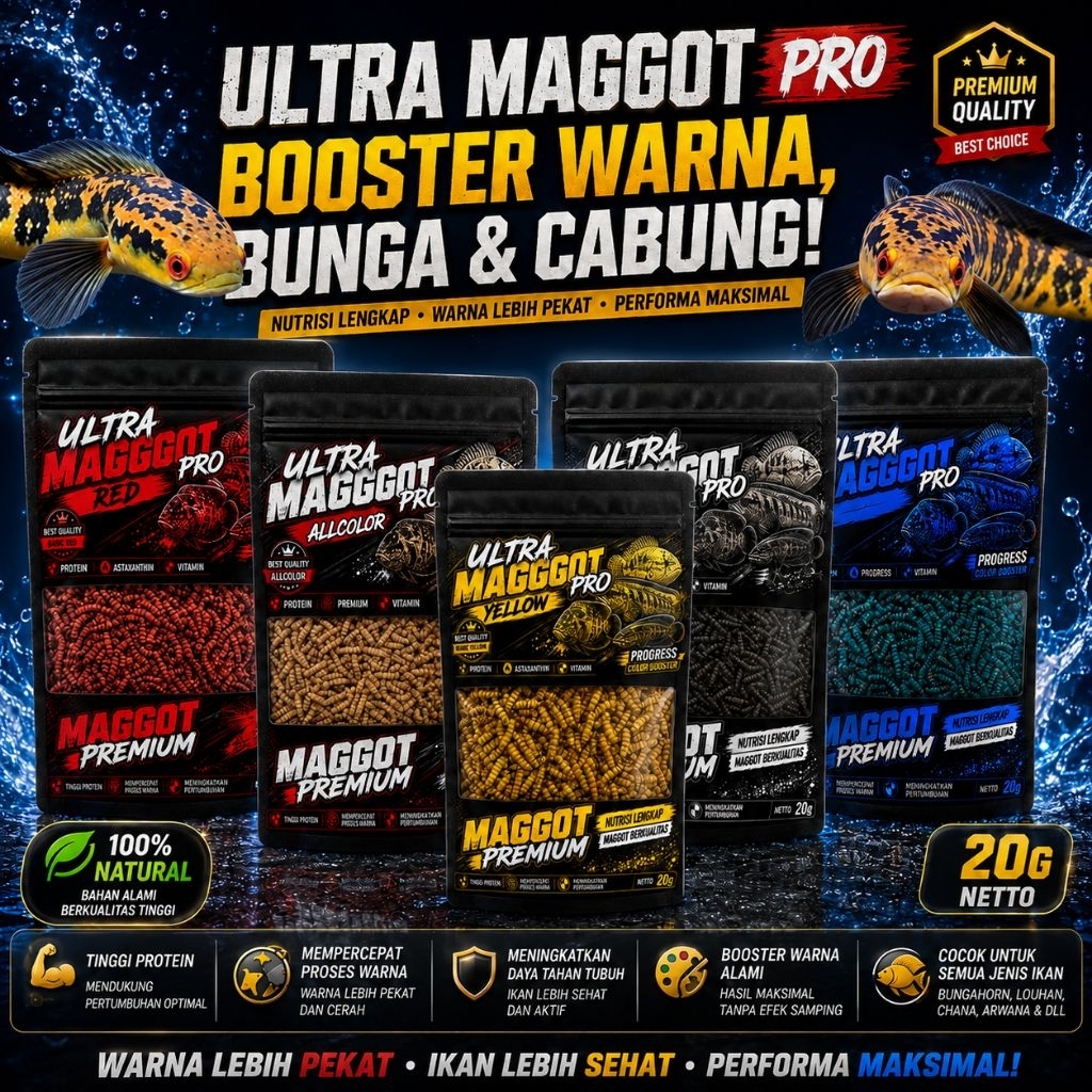 ULTRA MAGGOT PRO GRADE A++ BOOSTER CHANNA MARU, ASIATICA, BARCA, LIMBATA & ALL PREDATOR LAINNYA HIGH
