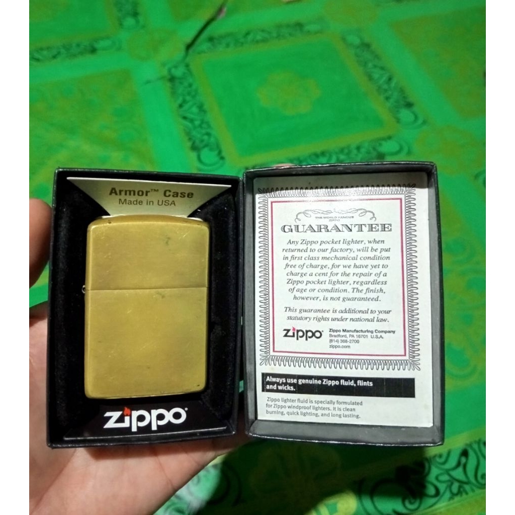 Zippo 168 Armor Brushed Brass Original USA - Second (Free batu api & display/dudukan Zippo)