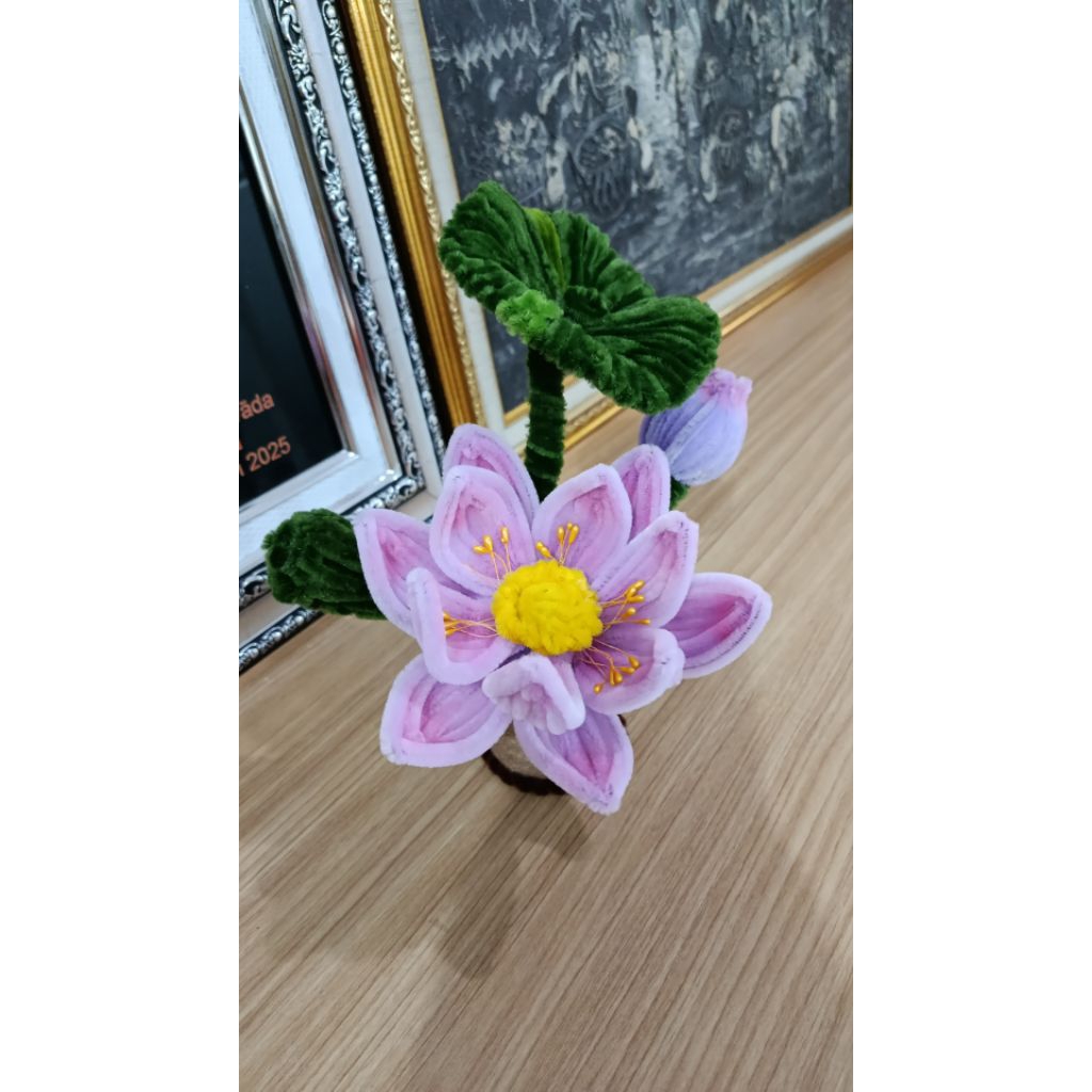 Bunga teratai kawat bulu pipe cleaner teratai lotus kawat bulu bunga dekor meja pot bunga kawat bulu