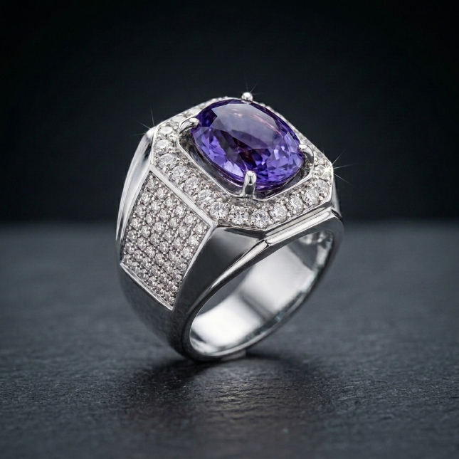 Cincin Pria Batu Ungu  Oval Premium Zircon Suasa Asli Kuningan Gold Rosegold Silver Custom - ASA Jew